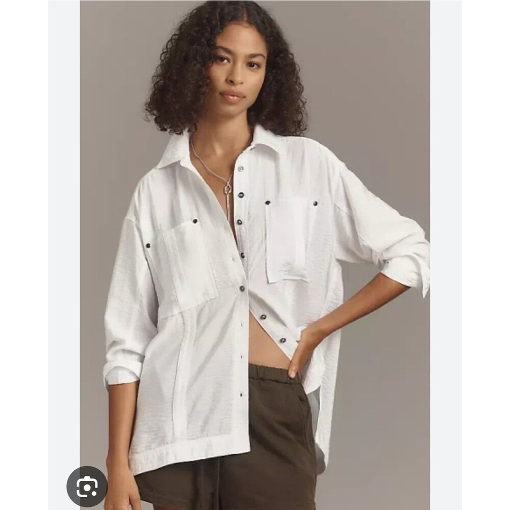 Pilcro Anthropologie utility Button Down Size XL White long sleeve front pockets